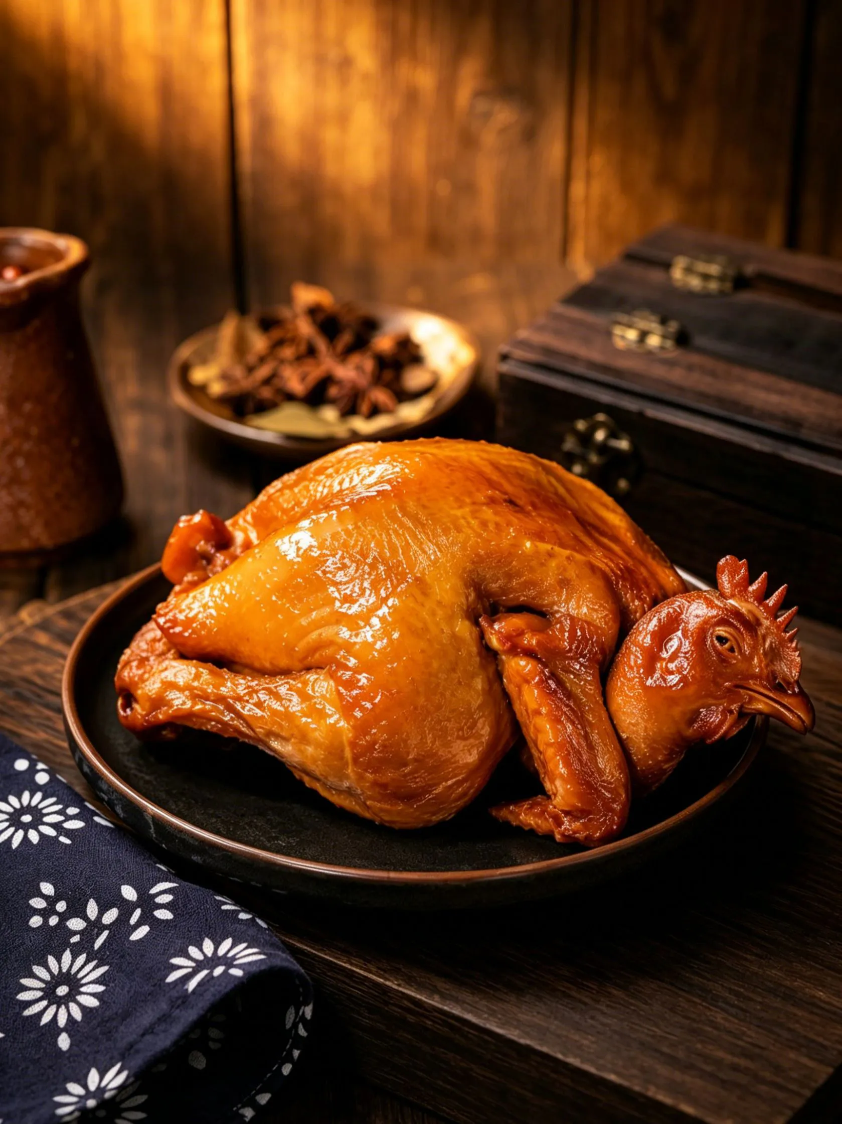 Whole tender braised chicken with shiny amber skin at Braised Canaan, a Chinese Restaurant in Flushing